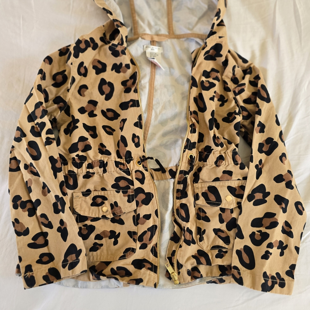 Max Studio Kids Leopard Print‎ Hooded Utility Jacket Tan Brown Size M 7/8